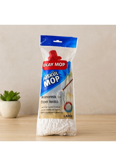 Pamuklu Püsküllü Mop Başlığı 23cm Orta-large Klasik Sap