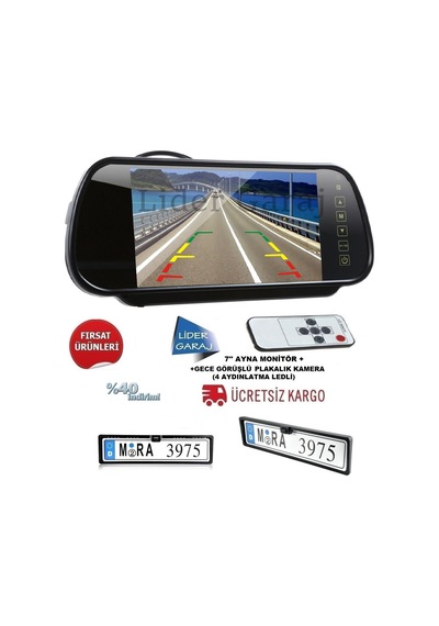 Kameralı Park Sensörü 7'' Ayna Hd Ekran+Plakalık Kamera