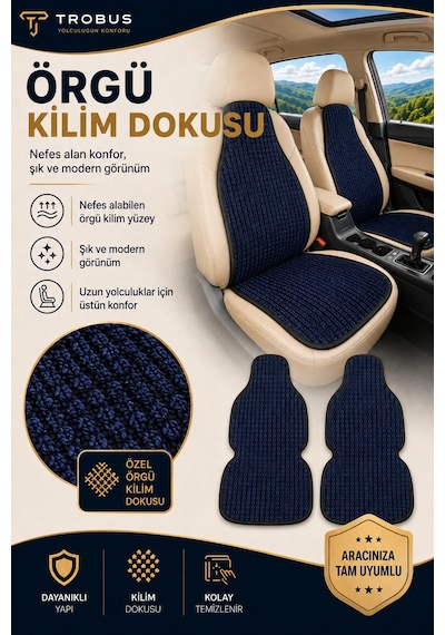 Nissan Juke 2011-2018 Üniversal Örme Ön 2 Parça Minder Terletmez Kaymaz Taban Lacivert Siyah