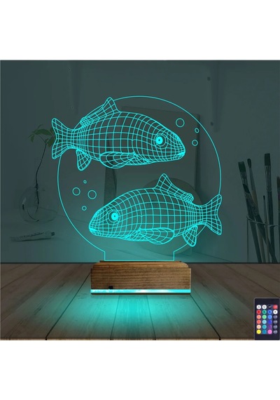 Luvivia Balık Fanus 3d Lamba - Masa Gece Lambası Şeffaf
