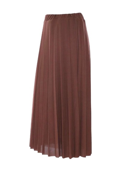 Eren Style Pileli Pamuklu Dokuma Viskon Kışlık Etek 95 Cm - 38-48 Kahverengi