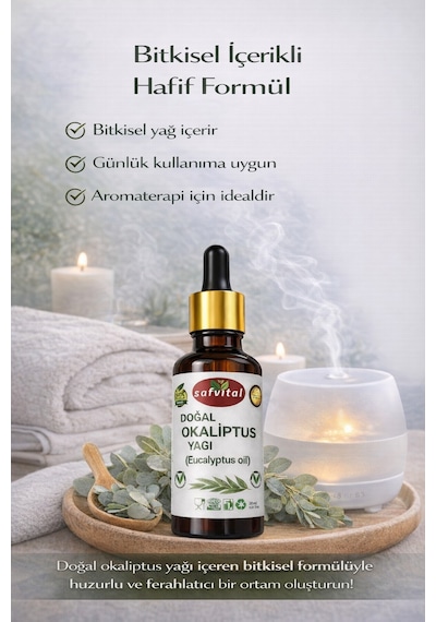 Safvital Okaliptus Yağı 20 Ml Bitkisel Aromaterapi Yağı Ferahlatıcı Koku Günlük Kullanım Cilt Bakım Yağı
