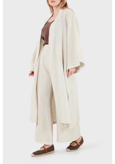 Via Dante % 100 Keten Brode İşlemeli Kimono Bayan Kimono 69912196 Taş