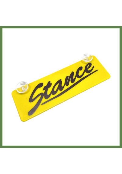 Bezos Stance Yazılı Sarı Dekor Plaka Vantuzlu Cam Süsü 22x7.5cm Hb006