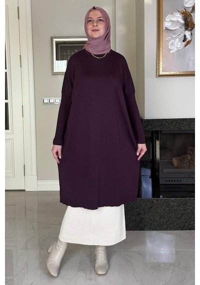 Rabia Şamlı Dora Triko Tunik Mürdüm Çok Renkli