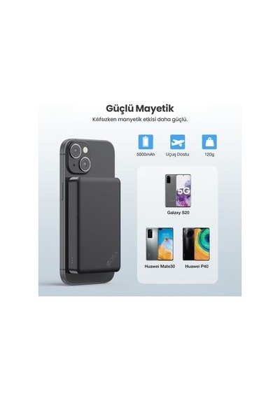 Gar276 5000 Mah Manyetik Kablosuz Type-c Girişli Taşınabilir Powerbank - Siyah