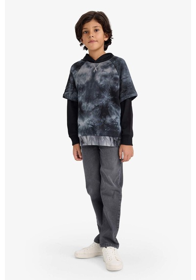 Defacto Erkek Çocuk Regular Fit Kapüşonlu Desenli Sweatshirt G4988a825wnnv28 Lacivert-nv28