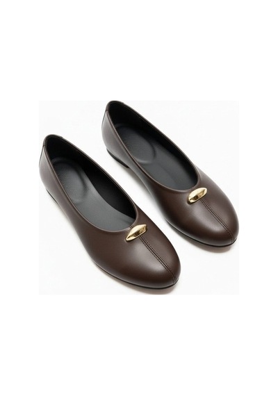 Ne&ve Shoes Kahve Hakiki Deri Gold Aksesuar Detaylı Kadın Günlük Babet Kahverengi