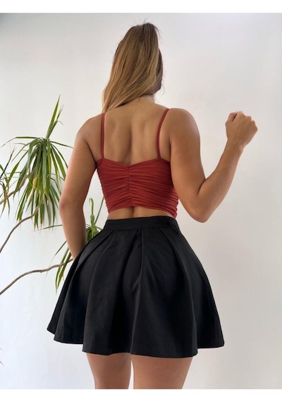 Pink Life Kırmızı Sandy Kumaş Büzgülü Büstiyer Kırmızı