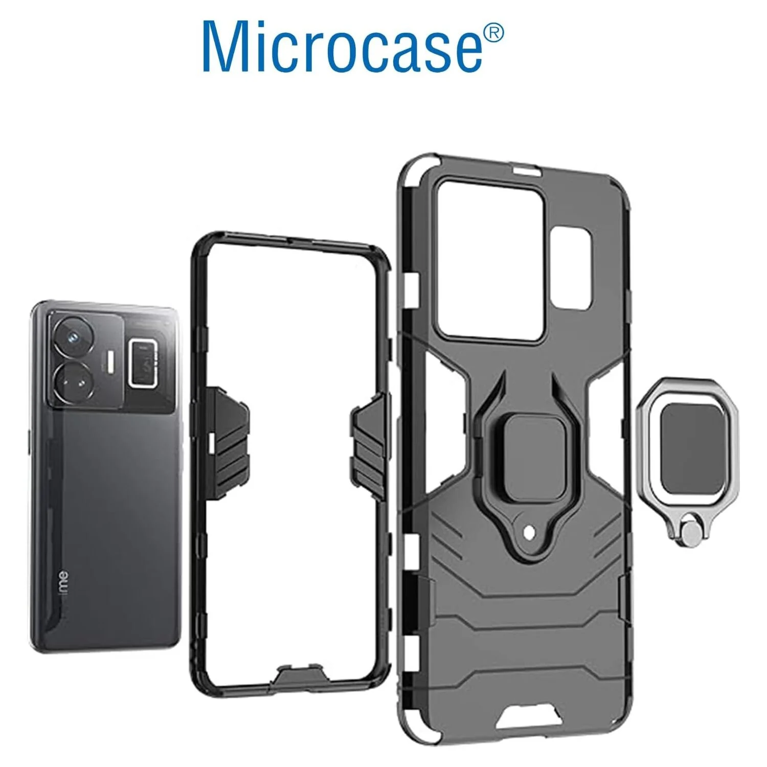 Microcase Realme Gt3 / Gt Neo 5 Batman Serisi Yüzük Standlı Armor Kılıf Siyah - Al3349