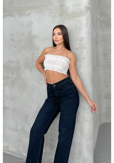 HLT Jeans Blue Black Kadın Wide Leg Jean Yüksek Bel Palazzo Likralı Esnek Kot Pantolon Jessica-2041 Blue Black