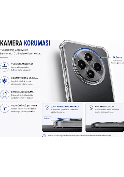 Logis Xiaomi Redmi 14c Uyumlu Şeffaf Silikon Kılıf Kamera Korumalı Darbe Emici İnce Esnek Tpu Telefon Koruyucu Kapak