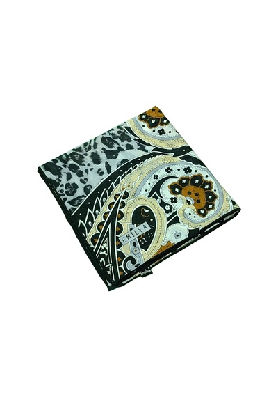 Mim Eşarp Emilya Fres Krep Leopar Desenli Eşarp 90x90 Cm Siyah - Krem