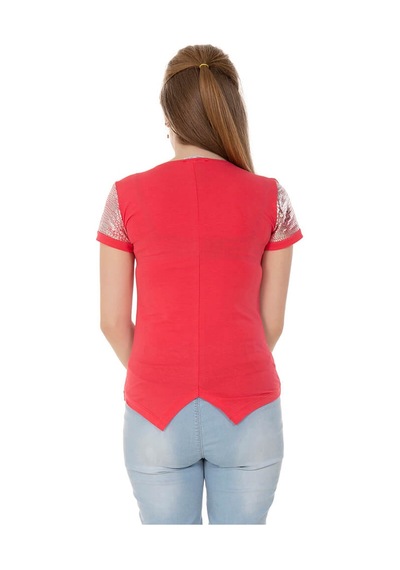 Toontoy Kids Toontoy Kız Çocuk T-shirt Komple Varak Baskı Lazer Kesim Nar Çiçeği