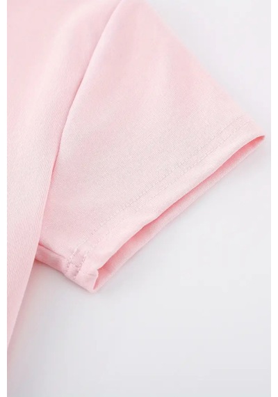 Pembe Bisiklet Yaka Basic Kadın Tişört Açık Pembe