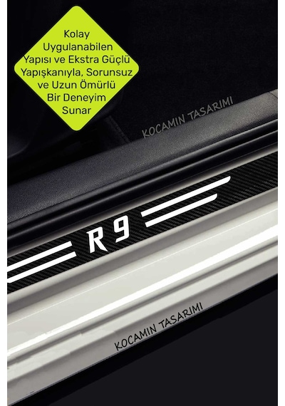 Renault R 9 Araç Kapı Ve Bagaj Eşiği Koruyucu Set Karbon Folyo Çizilme Engelleyici R 9 Yazılı