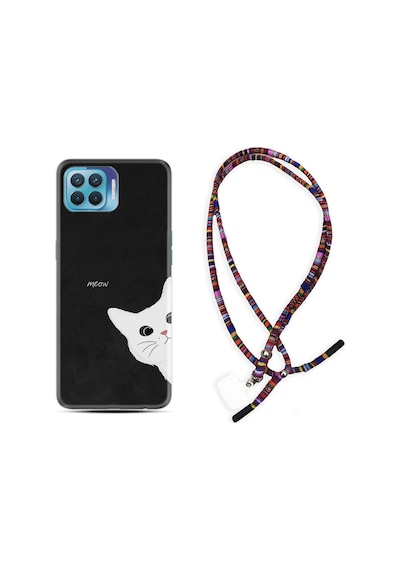 Oppo Reno 4 Lite Kılıf Rasta Boyun Askılı Çılgın Kedi 1895