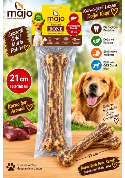 Majo Karaciğerli Pres Kemik 21 Cm 150-160 Gr Tekli Köpek Çiğneme Ödülü Doğal Sığır Eti Majo Karaciğerli Pres Kemik 21 Cm 150-160 Gr Tekli Köpek Çiğneme Ödülü Doğal Sığır Eti
