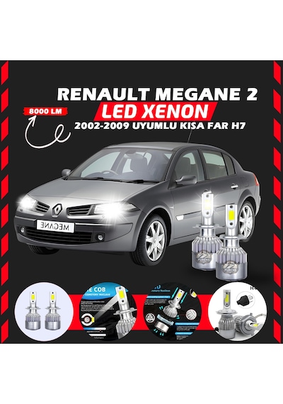 Renault Megane 2 2002-2009 Kısa Far Uyumlu Şimşek Etkilii Led Xenon Performance Series H7