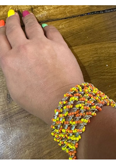 Çelik Boncuklu Tasarım Ayarlanabilir Boy Kadın Bileklik Turuncu
