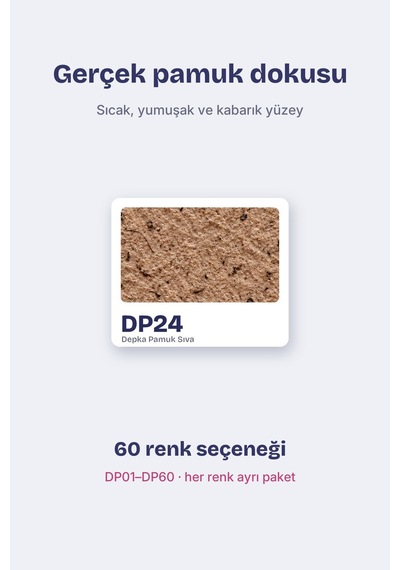 Depka Pamuk Sıva Dp24 2 Kg 7-8 M² İpek Sıva Alternatifi Isı Ve Ses Yalıtımlı Dekoratif Sıva
