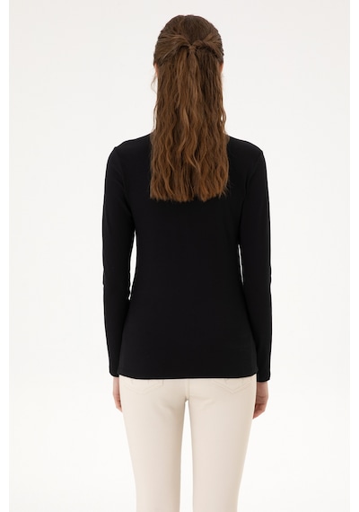 U.S. Polo Assn. Kadın Siyah Basic Polo Yaka Sweatshırt 50313593-VR046