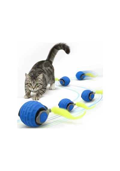 Akıllı Kedi Oyun Topu - Otomatik Yuvarlanan İnteraktif Kedi Oyuncağı - Şarj Edilebilir Evcil Hayvan Oyun Arkadaşı - Farklı Hız Ve Oyun Modları - Led Işıklı - Tüylü Kovalama Kuyruğu Mavi