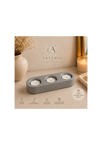 3'lü Tealight Mumluk Dekoratif Şamdan Modern Mumluk Ev Dekorasyonu Gri - 901556277 Gri - 901556277 Gri