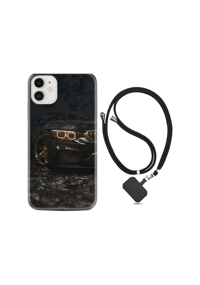 Apple iPhone Uyumlu Iphone 13 Kılıf Silikon Desen Boyun Askılı Black Car 1768