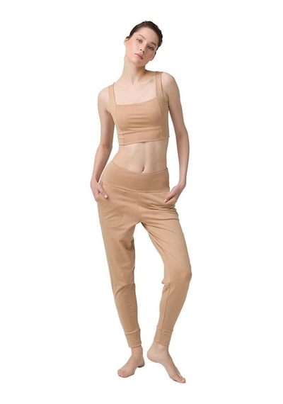 Cottonhill Bej Yüksek Bel Çift Cepli Kadın Jogger Eşofman Altı Bronz