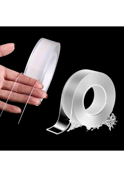 Ultra Güçlü Çift Taraflı Nano Bant 2 Metre X 3 Cm Şeffaf Yapışkanlı Silikon Bant