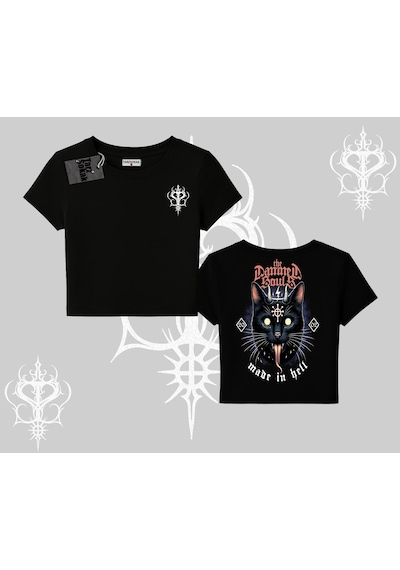 Startmore Startmore Gothic Cat Made İn Hell Baskılı Sweatshirt Babby Tee Tshirt Siyah