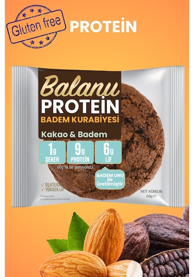 Balanu Proteinli Kakaolu Badem Kurabiyesi 60gr X3 Adet