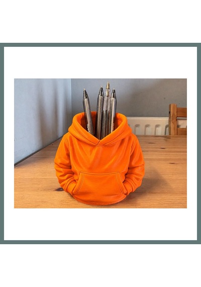 Bezos 3d Baskı Kapüşonlu Sweatshirt Kalemlik - Masaüstü Organizer-turuncu Ventra
