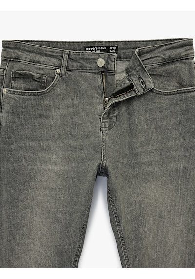 Koton Normal Bel Pamuklu Slim Fit Jean Pantolon - Brad Jean Gri 6sam40056nd Gri