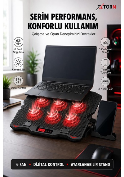 Torn Laptop Soğutucu 6 Fanlı Lcd Kontrol Panel Ayarlanabilir Dizüstü Bilgisayar Soğutma Fanı