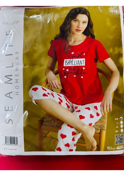 Seam Life Seam Lıfe Bayan Kapri Takım-1674 Beyaz - Kırmızı