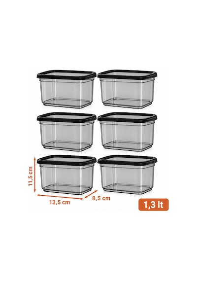 Porsima 4520 Füme Kiler Box 6'lı Dikdörtgen Erzak Saklama Kabı Seti 1,3 Litre Bakliyat, Baharat Ve Mutfak Düzenleyici Etiket Hediyeli Füme - Şeffaf