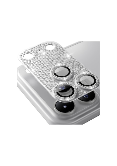 Apple Uyumlu iPhone 17 Pro - Komple Taşlı Lens Koruma Full Kamera Koruması Tek Parça Beyaz