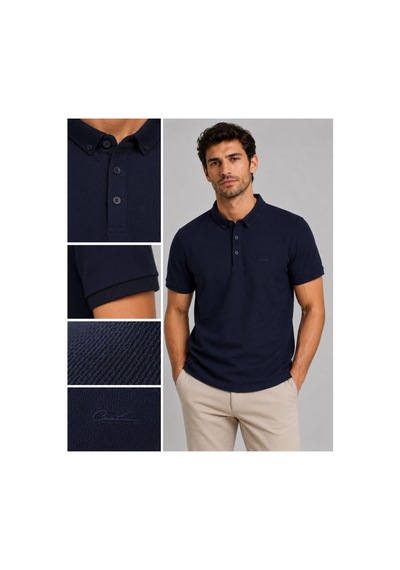 Wiox Polo Yakal Çıtlı Jakarlı Tişört Lacivert