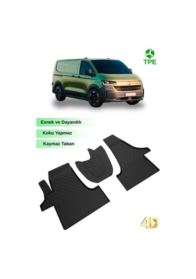 Hitaks Vw Transporter T5 - T6 - T7 Paspas 2003 2023 Arası Uyumlu Ön 3 Parça 4d Havuzlu Kauçuk Paspas