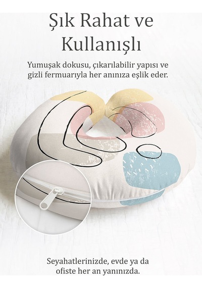 Soyut Geometrik Ergonomik Boyun Yastığı - Modern Pastel Renkli Yumuşak Seyahat Yastığı Açık Gün Doğumu Kiremit Kırmızısı