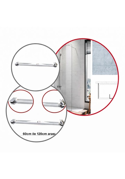 Ayrıntıshop Duşakabin Cam Kabin Teleskopik Cam Gergi 60cm - 120 Cm Arası Krom