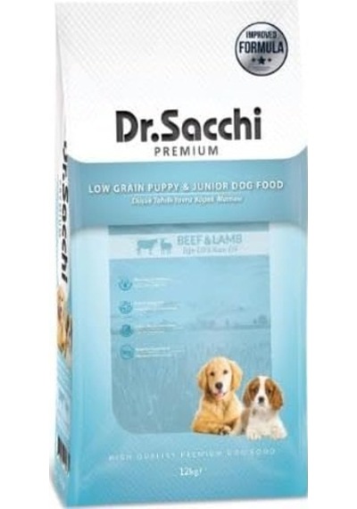 Dr.sacchi Düşük Tahıllı Sığır Etli Ve Kuzu Etli Yavru Köpek Maması 12 Kg 103 Ivory