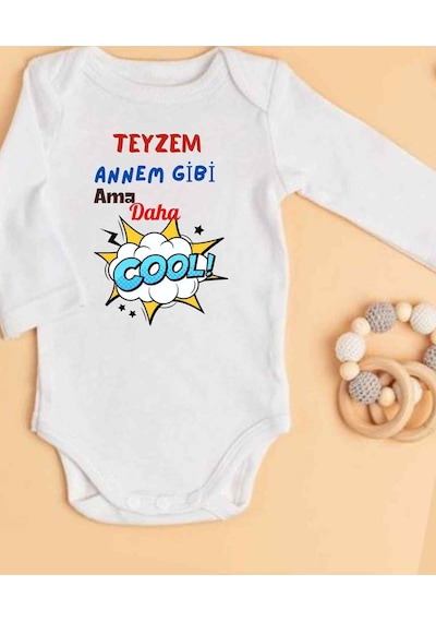 Lupi İsimli Zıbın Yazılı Bebek Zıbın Bej Melanj-açık Kahve Beyaz