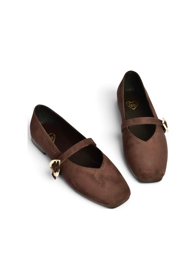 Fox Shoes Y726632602 Kahverengi Süet Kalp Toka Detaylı Kadın Babet