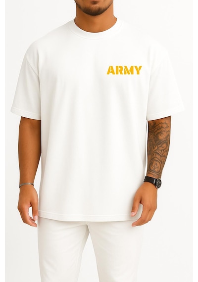 Bahriyeli Collection Oversize Army Cep Tasarımlı Unisex T-shirt Beyaz