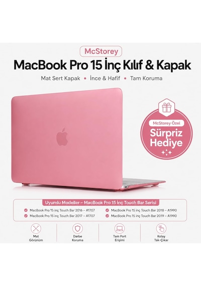 Macbook Pro 15 Mat Kılıf A1707 A1990 Uyumlu Sert Tpu Kılıf İnce Hafif Koruyucu Kapak 2016-2019 Şeffaf Pembe Belirtilmemiş