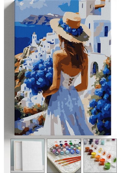 Sayılarla Boyama Seti Numaralı Tuval Fırça Boya Askı Aparatı Dahil Set 40x50 Cm - Mavi Bodrum