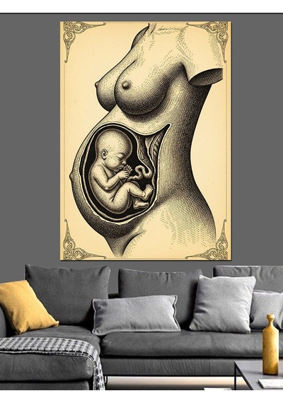Ahşap Tablo Anne Karnı Fetal Gelişim Şehir Tabloları